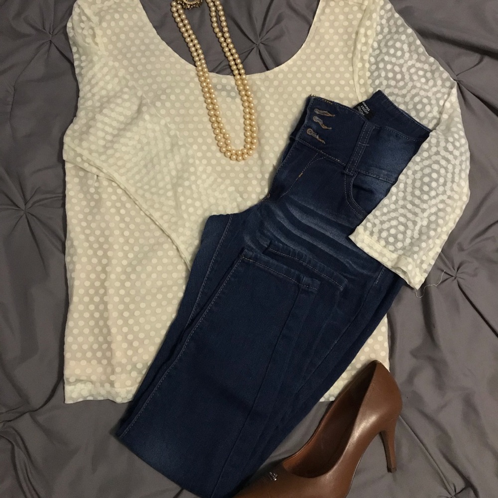 Lucca Couture Cream Polka Dot Top